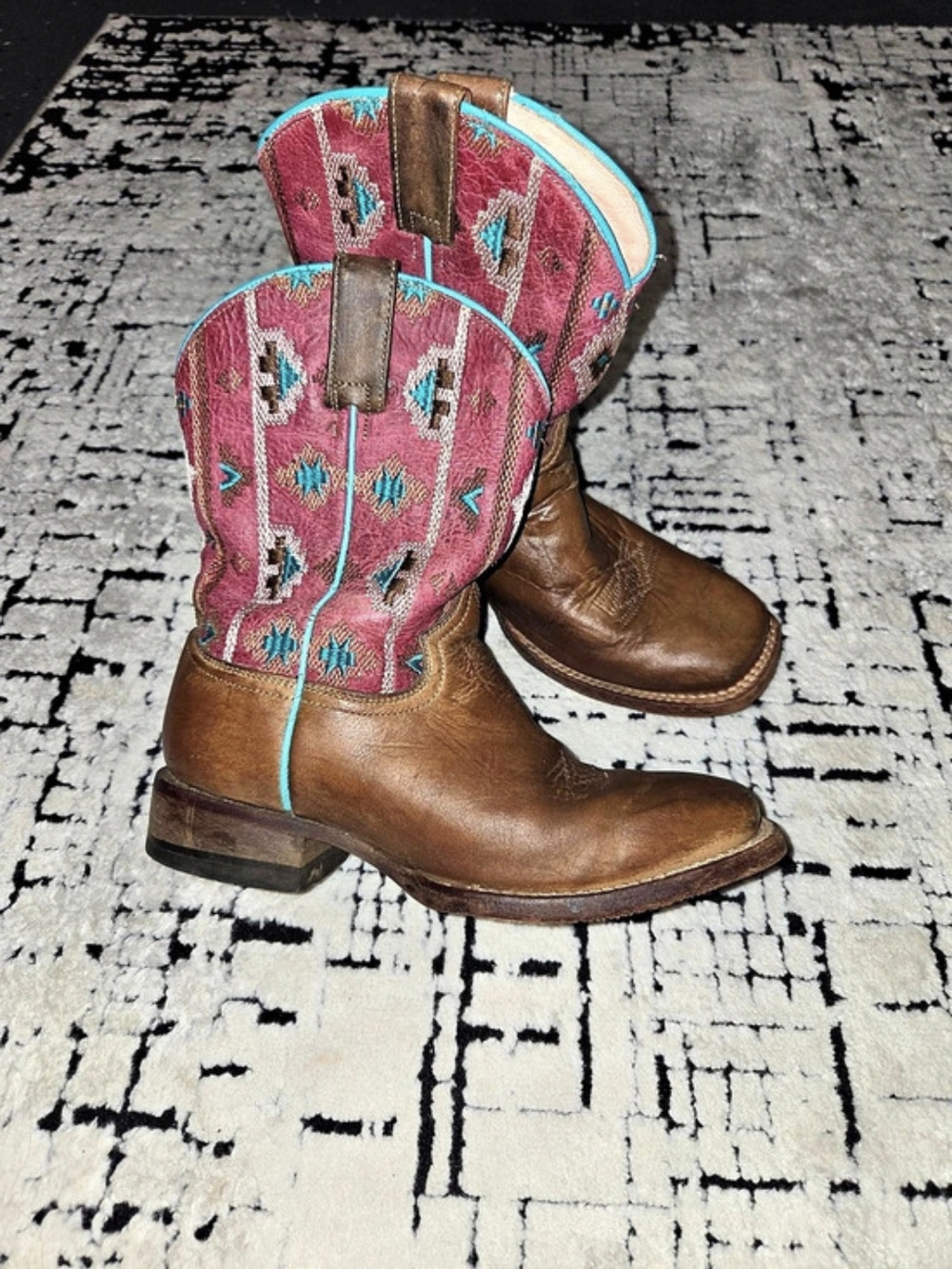 Roper Western Cowboy Boots Girls size 3 Aztec and leather